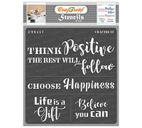 CrafTreat Reusable Quote Stencils for Painting on Wood - Think Positive -6x6 Inch - Motivational Stencils for Painting on Fabric - Saying Stencils for Painting on Canvas