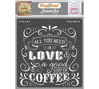 CrafTreat Reusable Quotes Stencils for Painting on Wood, Canvas, Paper, Fabric, Floor, Wall and Tile - Coffee Love - 6x6 Inch - DIY Art and Craft Stencils for Home Decor - Coffee Quotes