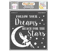 CrafTreat Reusable Quotes Stencils for Painting on Wood, Floor, Furniture, Wall and Tile - Reach for The Stars - 12x12 Inches - Angel Stencils for Painting Words - Moon and Star Stencils with Sayings