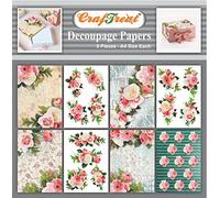 CrafTreat Reusable Rose decoupage Paper for Crafts - Romantic Flowers - Size: A4 (8.3 x 11.7 Inch) 8 Pcs - Decorative Paper for decoupage - Floral decoupage Paper for Furniture, Wood and Scrapbooking