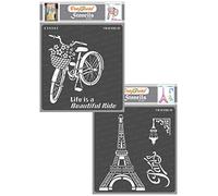 CrafTreat Reusable Stencils for Painting on Wood, Canvas, Paper, Fabric, Floor, Wall and Tile - Life is a Beautiful Ride and Paris - 2 Pcs - 6x6 Inch Each - DIY Art and Craft Stencils for Home Decor