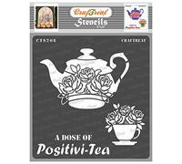CrafTreat Reusable Teapot Stencils for painting on Wood, Canvas, Paper, Fabric, Floor, Wall and Tile - A Dose Of Positivi-Tea - 6x6 Inch - DIY Art and Craft Stencils - Kitchen Decor Stencil For Coffee