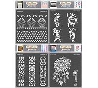 CrafTreat Reusable Tribal Stencils for Painting on Wood, Wall, Tile, Canvas, Paper and Floor - Aztec Borders, Kokopelli, Folk Art Borders and Dream Big - 4 Pcs - 6x6 Inch Each - DIY Craft Stencils