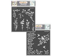 CrafTreat Reusable Wild Flower Stencils for Painting on Wood, Canvas, Paper, Fabric, Floor, Wall and Tile - Wild Flowers and Leaves and Branch - 2 Pcs - 6x6 Inch Each - DIY Art and Craft Stencils
