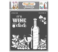 CrafTreat Reusable Wine Glass Stencil for Painting on Wood - Wine O Clock -6X6 Inch - Bar Stencil for Fabric Painting - Grape Vine Stencil for Furniture Painting - Beer Stencils