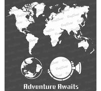 CrafTreat Reusable World Map Stencil for Painting on Wood, Canvas, Paper, Fabric, Floor, Wall and Tile - Adventure Awaits -6X6 Inch - DIY Art and Craft Stencils for Home Decor - Globe Stencils