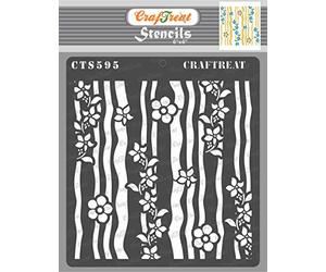 CrafTreat Stencils for Painting on Wood, Canvas, Paper, Fabric, Floor, Wall and Tile - Stripes and Flowers - 6x6 Inches - Reusable DIY Art and Craft Stencils - Flower Pattern Stencil Templates