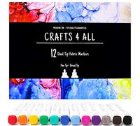 Crafts 4 ALL Fabric Pens - Pack of 12 Permanent, Dual Tip Fabric Markers in Vibrant Colours - Washable Shoe Markers for Fabric Decorating - Laundry Marker, Erases Stains Easily