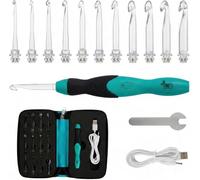 Crafts By KFRod Interchangeable Lighted Crochet Hook Set, Ergonomic Handle, 11 Sizes, Portable Crochet Tool for Night & Travel Use (Blue 11 in 1)