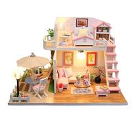 Crafts&Co® DIY Miniature House with Furniture | DIY Dollhouse Adults | Wooden Dollhouse Kit | Wooden House Model with Light | 1:18 | Chambre Rose