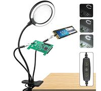 Crafts Lamp Magnifying Glasses Helping Hands soldering &28 Dimmable LED Clamp Magnifying lamp with 6 Adjustable Light Setting for Reading, Seniors, Hobbies, Craft