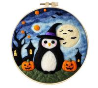 Crafts Needle Felting Kit, Pumpkin Pattern Needle Felting Wool Felt Painting Kit,Wool Felt Supplies with Instructions, Felting Needles, Wool, Embroidery Hoops