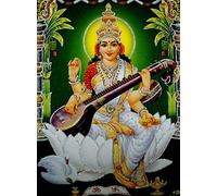 Crafts of India Goddess Saraswati/Hindu Goddess Poster with Glitter-reprint on paper (Unframed : Size 12"X16" Inches)