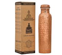 CRAFTS STUDIO Pure Copper Water Bottle, Hammered Design Leak-Proof Wide Mouth Large Water Bottle, Ayurvedic Pure Copper Vessel for Drinking (34 Oz/1L)