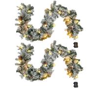 Craftsatin 2 Pcs 6ft Flocked Christmas Garland Prelit Garland Frosted Pine Garland with Lights Battery Operated with Timer and 8 Functions Artificial Christmas Garland 170 Branches Indoor Outdoor