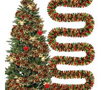 Craftsatin 295 Feet Christmas Tinsel Garland Christmas Metallic Tinsel Garland Glitter Twist Metallic Tree Shiny Hanging Garlands Decorations for Stairs Railing Holiday Party(Red, Green, Gold)