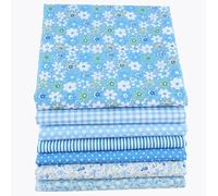 CraftsFabrics 100% Cotton 7pcs 10in x 10in Multi-Color Printed Floral Design Thin Cotton for DIY Sewing Quilting Craft Patchwork (Blue)