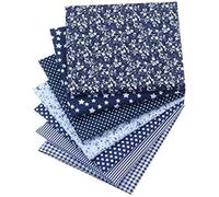 CraftsFabrics 100% Cotton 7pcs/ Lot 50 * 50 cm (20" x 20") Navy Blue & White Patterns Fat Quarters Fabric Bundles for Quilting, Scrapbooking, Sewing, Arts & Crafts, DIY Projects