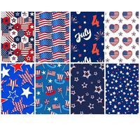 CraftsFabrics 100% Cotton Stars Stripes American Flag Fabric Bundles 8Pcs 50x50cm Wide Precut 4th July Print Quilting for DIY Craft Patchwork