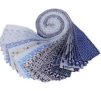 CraftsFabrics 2.5'' x 44'' 20pcs Blue Geometric Jelly Rolls Strips 100% Cotton Pre-Cut Fabric for Quilting, Scrapbooking, Sewing, Crafts, Patchwork