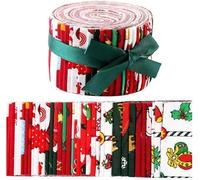 CraftsFabrics 20pcs Christmas Santa Claus Cotton Fat Quarters Fabric Bundle 6.5x100cm Precut Craft Fabric Jelly Roll for Christmas DIY Quilting, Patchwork, Sewing, Decorations, Red, Green, White
