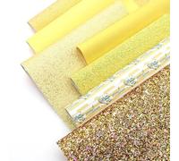 CraftsFabrics 7pcs/Set A4 (21cm x 30cm /8" x 12") Yellow Mixed Glitter Glitter Lychee Pebble Printed Faux Leather Fabric Sheets Bundle Ideal for DIY Bows, Earring, Shoes, Bags, Decoration, Craft