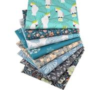 CraftsFabrics 8pcs 25x25cm Tropical Palm Leaf Toucan Parrots Floral 100% Cotton Fat Quarters Fabric Bundle for Quilting, Crafts, DIY Projects