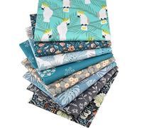 CraftsFabrics 8pcs 50cmx 50cm Tropical Palm Leaf Toucan Parrots Floral Fat Quarters Bundle 100% Cotton Precut Craft Fabric Squares for Quilting, Arts, Crafts, DIY Projects