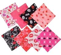CraftsFabrics 8pcs Heart Print Fabric Sweet Red Lip Heart Plaid Valentine's Day Fat Quarters for Quilting, Crafting, Sewing, Patchwork (40x50cm)
