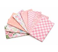 CraftsFabrics 8Pcs Pink Hearts & Stripes Fabric 100% Cotton 50x40cm Wide Fat Quarter Bundle for Quilting, Scrapbooking, Patchwork, DIY Projects