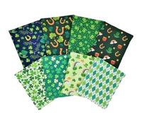 CraftsFabrics 8pcs Precut Polyester Quilting Fabric Patchwork Green Irish Party Pattern Leprechaun Shamrock St. Patrick's Day Fabric Squares