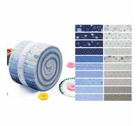 CraftsFabrics Blue & Neutral Printed Cotton Jelly Roll - 2.5″ x 44″ (150 GSM) 20pcs Pre-Cut Fabric Strips - Modern Abstract Patterns - Quilting, Sewing & Craft Fabric Bundle