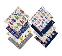 CraftsFabrics Fanni 8pcs Car Series Cartoon Print 100% Cotton Fabric 25x25cm Wide Pre-Cut Squares Sheets for Quilting Sewing Patchwork Cloth DIY Craft