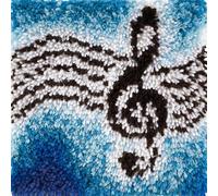 CraftsFabrics Musical Notes Latch Hook Kit for Adults & Beginners - DIY Cushion Rug Making Kit with Pre-Printed Canvas, Acrylic Yarn & Hook Tool for Music Lovers Home Décor Craft