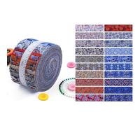CraftsFabrics Printed Cotton Jelly Roll - 2.5″ x 44″ (150 GSM) 20pcs Pre-Cut Fabric Strips - Blue & Red Ornamental Patterns - Quilting, Sewing & Craft Fabric Bundle