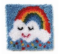 CraftsFabrics Rainbow Latch Hook Kit for Adults & Kids - DIY Rug Making Kit with Pre-Printed Canvas, Acrylic Yarn & Hook Tool, Cute Sleeping Cloud Cushion Craft