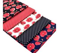 CraftsFabrics Remembrance Day Red Poppies Fabric 5pcs Peace Poppies Cotton Poplin Fat Quarter Fabric Bundle 46x55cm Patchwork Fabric Quilting Sewing DIY Fabric