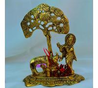 craftslook Lord Krishna Statue 6" inch - Hindu God Idol with Flute, Golden Cow & Calf - Spiritual Home Decor for Pooja, Temple & Office Desk - Ideal Indian Gift for Housewarming & Festivals