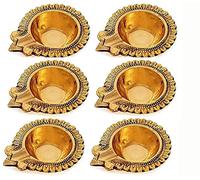 Craftsman 100% 6 Pc Set of Pure Virgin Brass Diwali Diya Indian Pooja Oil Lamp - Golden Engraved Design 2.8 Inch.Traditional Oil Lamp Indian Gift Items.
