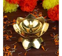 Craftsman Brass Flower Akhand Diya Kamal Shape Metal Akhand Diya Traditional Festive Diwali Puja Pooja Mandir Home Temple Oil Lamp Dia With Red Jyot Wicks Indian Housewarming Return Gift Items Bulk