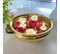 Craftsman Decorative Brass Urli Flower Candles Floating Bowing Brass Pot (10 Inch Diameter)
