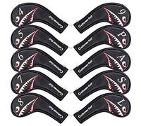 Craftsman Golf 10pcs Black Synthetic Leather Shark Golf Iron Head Covers Set Headcover with Number on both Sides For Callaway, Ping, Taylormade, Cobra