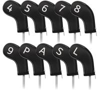 Craftsman Golf 10pcs /set (4,5,6,7,8,9,A,S,P,L) Synthetic Leather Black Iron Head Cover Headcover Set For Callaway Ping Zipper Closure with Large White No. on Both Sides