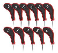 Craftsman Golf 11pcs/Set Golf Club Sock Iron Head Covers Headcover with No. on Both Sides for Right and Left Handed Golfer Zipper Closure Black & Red