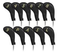 Craftsman Golf 11pcs/Set Golf Club Sock Iron Head Covers Headcover with No. on Both Sides for Right and Left Handed Golfer Zipper Closure Black