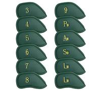 Craftsman Golf 12pcs Thick Synthetic Leather Golf Iron Head Covers Set Headcover Fit All Brands alao Available for Custom Version (Green with Gold No.)