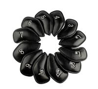 Craftsman Golf 12pcs Thick Synthetic Leather Golf Iron Head Covers Set Headcover Fit All Brands (Black with Silver No.)