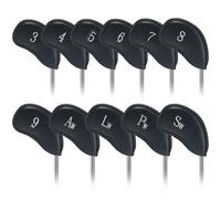 Craftsman Golf 12pcs Thick Synthetic Leather Golf Iron Head Covers Set Headcover Fit All Brands (Black with Silver No.)