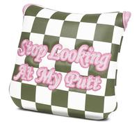 Craftsman Golf Club Cover Green&Pink Checkered Heel-Shafted Square Mallet Putter Headcover Large Mallet Putter Cover Magnetic
