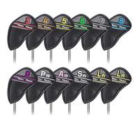 CRAFTSMAN GOLF Custom Name 12pcs Black Synthetic Leather Golf Iron Head Covers Set Headcover with Colorful Number Embroideried For Left Handed Golfer
